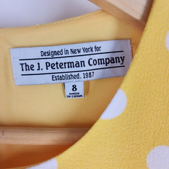 The J. Peterman Company Polka Dot Ruffle Dress Women's Size 8 Yellow White Retro - Picture 8 of 10